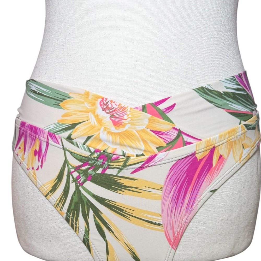 Freshwater Womens Tropical Floral Bikini Bottom V Front Ivory Pink S FA21SB34RP - Picture 4 of 9